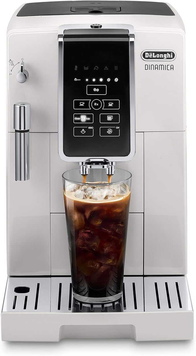 De'Longhi Dinamica Automatic Coffee & Espresso Machine, Iced-Coffee, Burr Grinder (White) (Renewed)