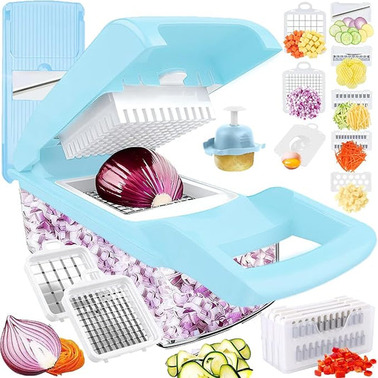 Pro-Series 16-in-1 Vegetable Chopper, Dewpeton Mandoline Slicer, Veggie Chopper, Food Chopper with Container, Vegetable Cutter Chopper & Spiralizer for Onion Salad (Home Essential Gadget & Kitchen)
