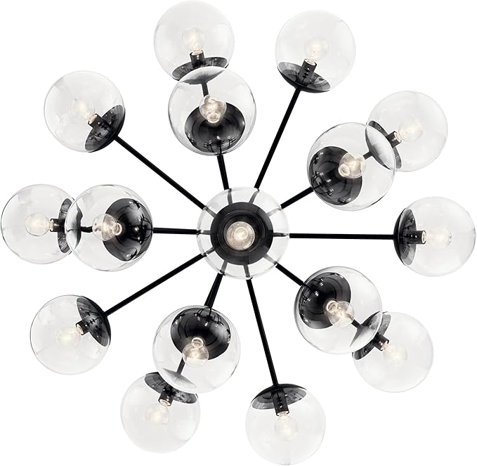 KICHLER Silvarious 16-Light Convertible Chandelier, Soft Modern Light with Clear Glass in Black, for Dining Room, Living Room or Foyer (26" x 38"), 52702BKCLR