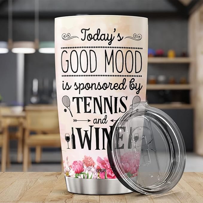 CUBICER Tennis Tumbler Coffee Tumblers 20 Oz Mugs Double Walled Stainless Mug Wine Glasses Travel Cup Gifts For Tennis Lovers Adults Women Men Girls Boys On Birthday Party