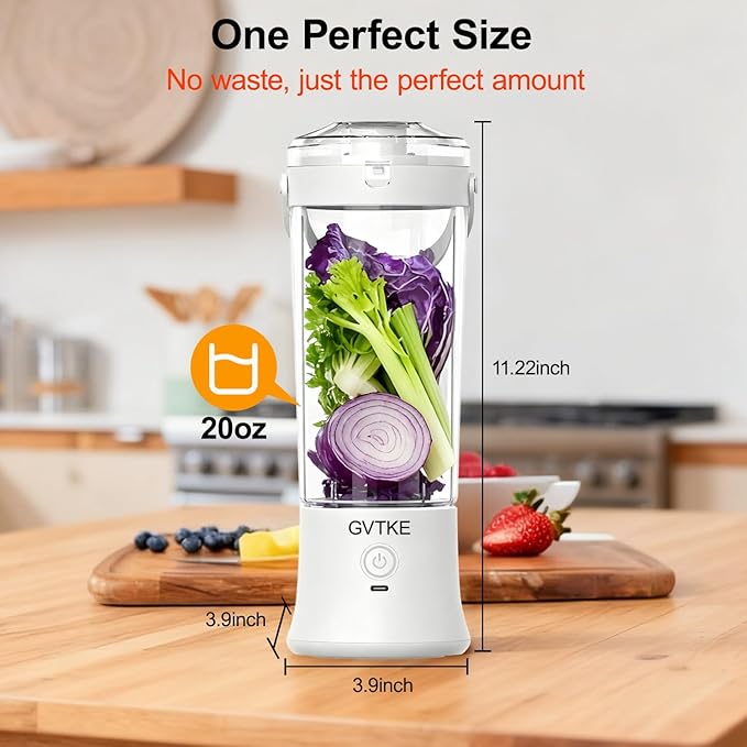 Portable Blender Dual Mode 18000RPM 20Oz Blending Cup Ice Crushing Smoothie Frozen Fruit Mini For Home Gym Travel(White)