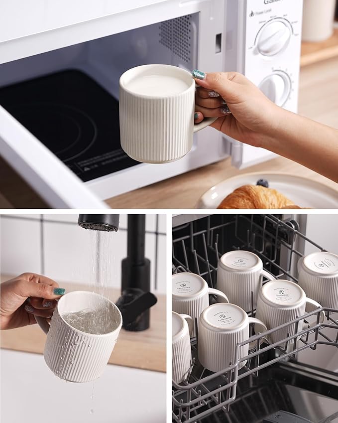famiware Coffee Mug Set for 4, Star 12 oz Catering Mugs Cup Set with Handle for Coffee, Tea, Cocoa, Milk - Ceramic Stoneware Drinkware Set, Matte White