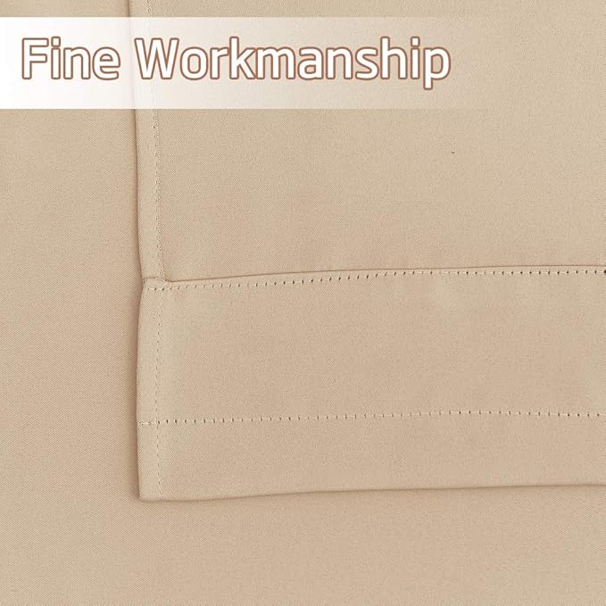 NICETOWN Blackout Short Curtains for Basement Farmhouse Rustic Energy Saving Double Rod Pocket Adjustable Window Valances for Small Window, 2 Pieces, 52" W by 18" L + 1.6" Header, Biscotti Beige