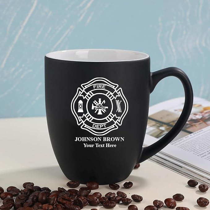 Custom Coffee Mug - Personalized Gifts, Engraved Name & Text, 16oz Etched Fire Dept Cup, Fireman Gift, Home Bar, Firefighter Gifts for Men, Dad (Firefighter, Mug)