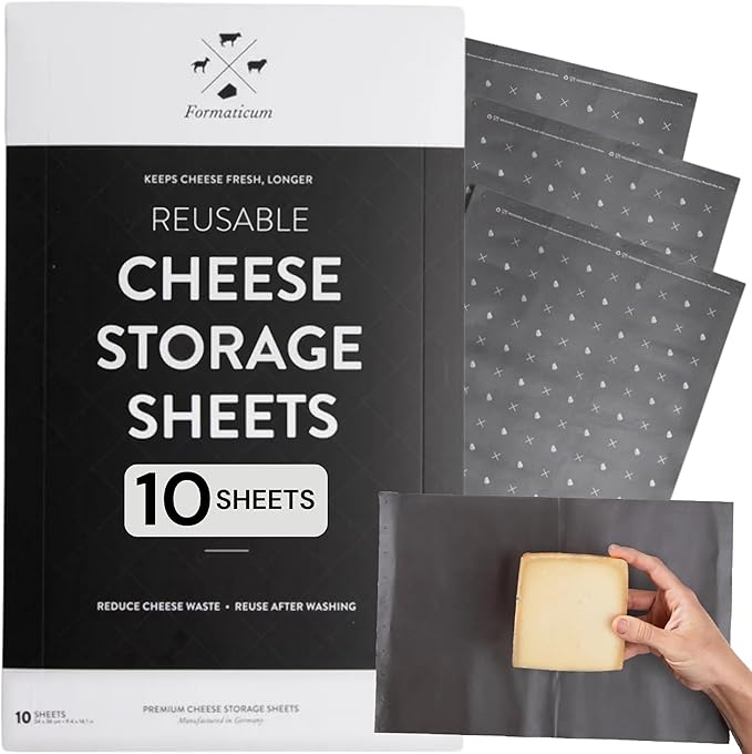 Formaticum 10-Pack Reusable Cheese Storage Sheets | Size 9" x 14" | Professional-Grade Cheese Strorage | Store Cheese, Sandwiches, and Charcuterie | Kitchen Organization | Manufactured in Germany