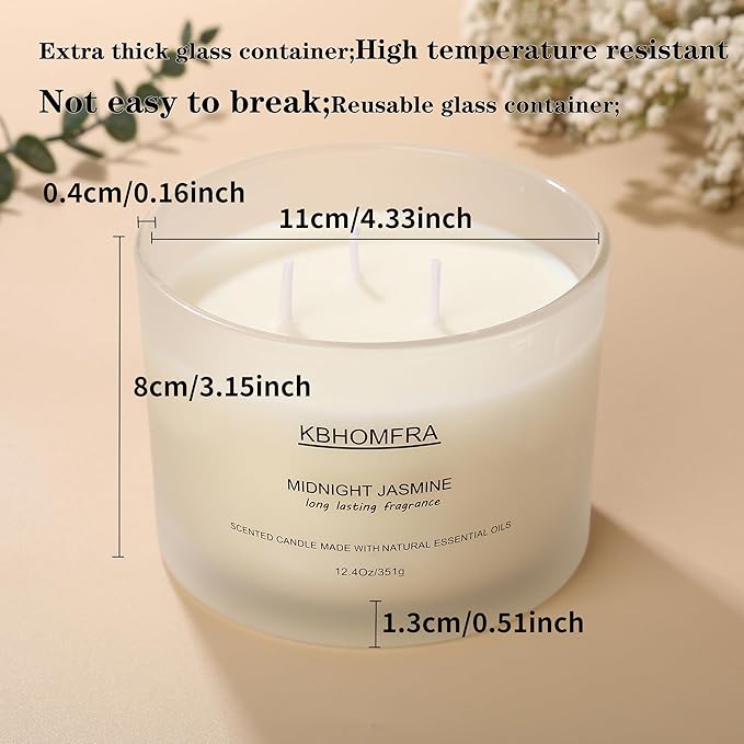 Scented Candle for Home,Jasmine Fragrant, Soy Wax 12.4oz Large Capacity,3-Wick 70 Hours Burn,for Festival Luxury Gift,Sleep Decor Relaxation Ambience