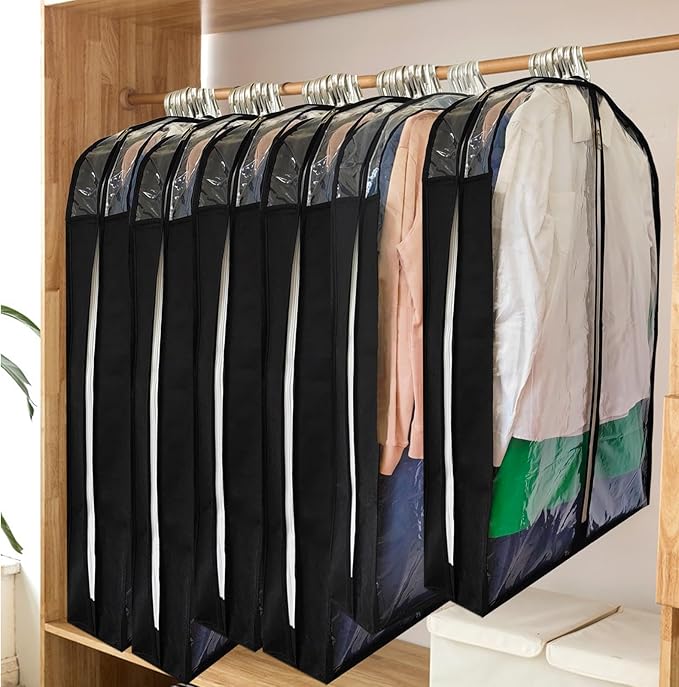 Dress Bags for Gowns Long with 6.3" Gusset, 50" Clear Long Garment Bags for Hanging Clothes, Dresses Covers and Side Zipper Protector for Storage, Overcoat, Trousers, Sweater, 3 Packs