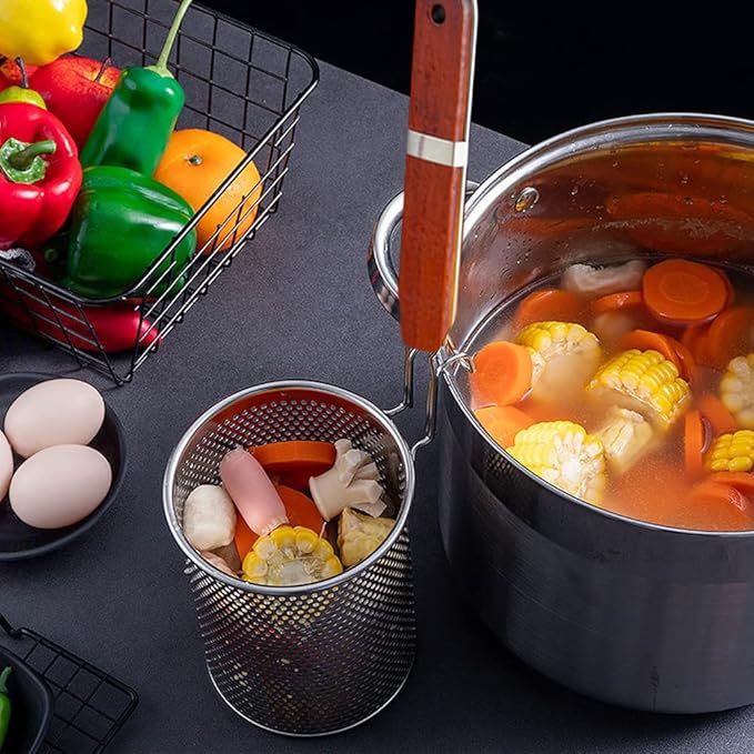 Micro-Perforated Stainless Steel Pasta Strainer With handle, Food Dumpling Noodle Strainer,Straining Noodles Pasta Basket 2 PCS(Dia 5.5inch)