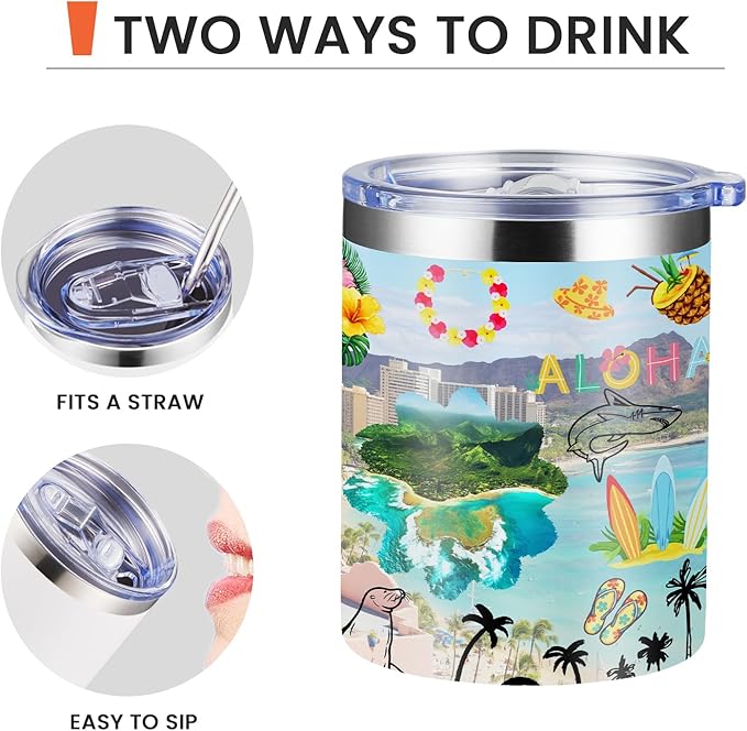 12oz Coffee Mug Hawaii State Insulated Coffee Cups, United States Map Travel Mug Landmark, Birthday Gifts Cute Mugs with Lid and Straw Mothers Day Gifts