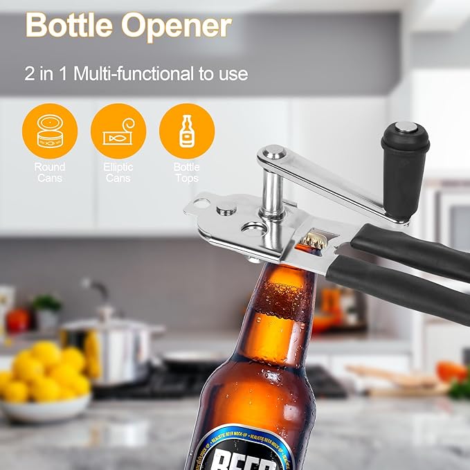 Commercial Can Opener with Magnet, Manual Heavy Duty Hand Crank Can Opener Smooth Edge with Comfortable Handles, Fit Most Size Cans, Large Cans for Seniors, Kitchen
