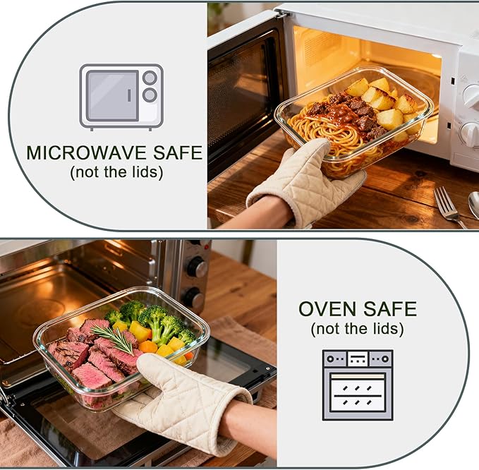KOMUEE Large Glass Food Storage Containers Set (63oz & 27oz) with Airtight Lids, BPA-Free, 4 Pack Meal Prep Containers for Baking, Serving, Freezer, Microwave and Oven Safe