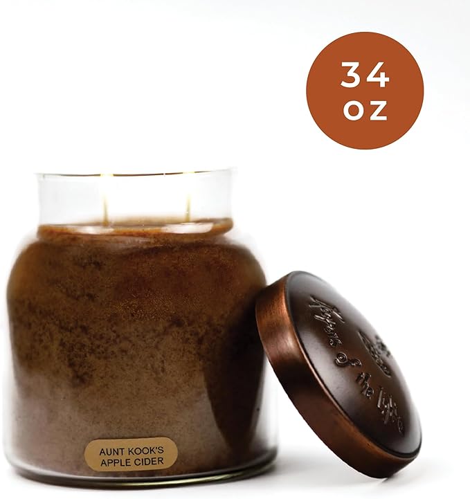 A Cheerful Giver — Aunt Kook's Apple Cider - 34oz Papa Scented Candle Jar with Lid - Keepers of the Light - 155 Hours of Burn Time, Gift for Women, Brown