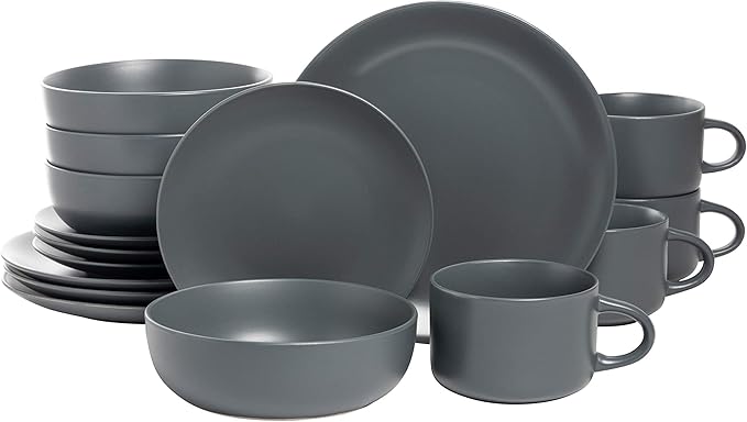 10 Strawberry Street Wazee Matte Coupe Dinnerware Set, 16 pc, Charcoal Gray