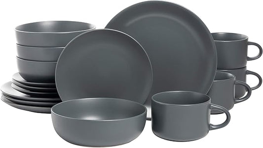 10 Strawberry Street Wazee Matte Coupe Dinnerware Set, 16 pc, Charcoal Gray