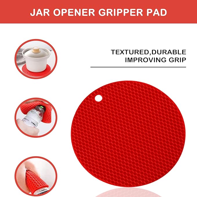 Jar Opener for Weak Hands, Easy Twist Jar Opener For Seniors with Arthritis, 5 in 1 Multi Function Bottle Opener Lid Opener For Arthritic Hands with Non Slip Rubber Jar Gripper Pad (Red)