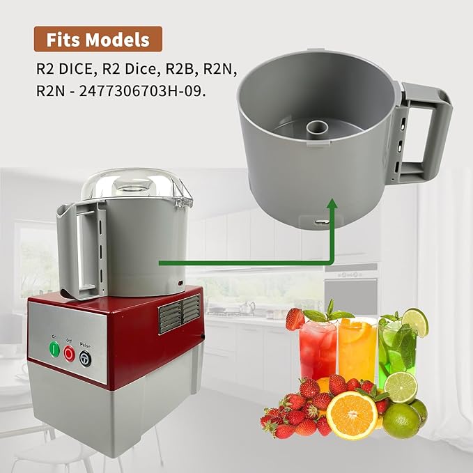 112204S Food Processor Gray Bowl 3 Quart compatible with Robot Coupe R2 3L Gb,R2 DICE, R2 Dice, R2B, R2N