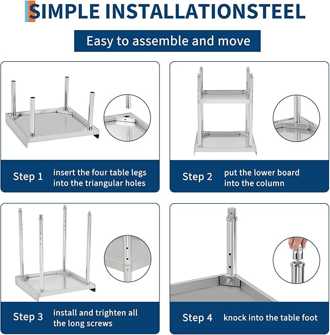 48x28x30 in Stainless Steel Equipment Grill Stand Table 400 LBS Capacity NSF Certified with Adjustable Legs, 2 in Edge Baffle, for Hotel, Home, Commercial Restaurant Kitchen