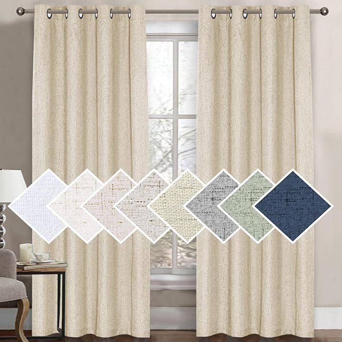 H.VERSAILTEX 100% Blackout Curtain for Bedroom 108 Inches Long Grommet Linen Face Full Light Blocking Curtain Drape for Living Room Thermal Insulated Linen Look Curtain 1 Panel, Bleached Sand