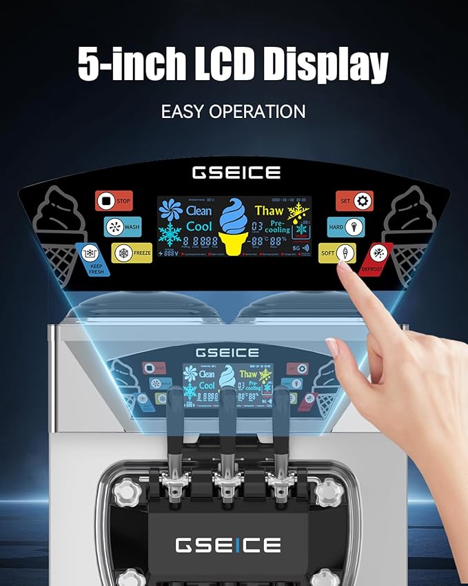 Commercial Ice Cream Maker, 6.8-8.4 Gal/H, 2*8L Hopper 110V 2500W Countertop Soft Serve Ice Cream Machine, 3 Flavors Puffing Alarm Pre-Cooling For Shops Cafes Dessert Stores, Auto Clean & Touch Screen