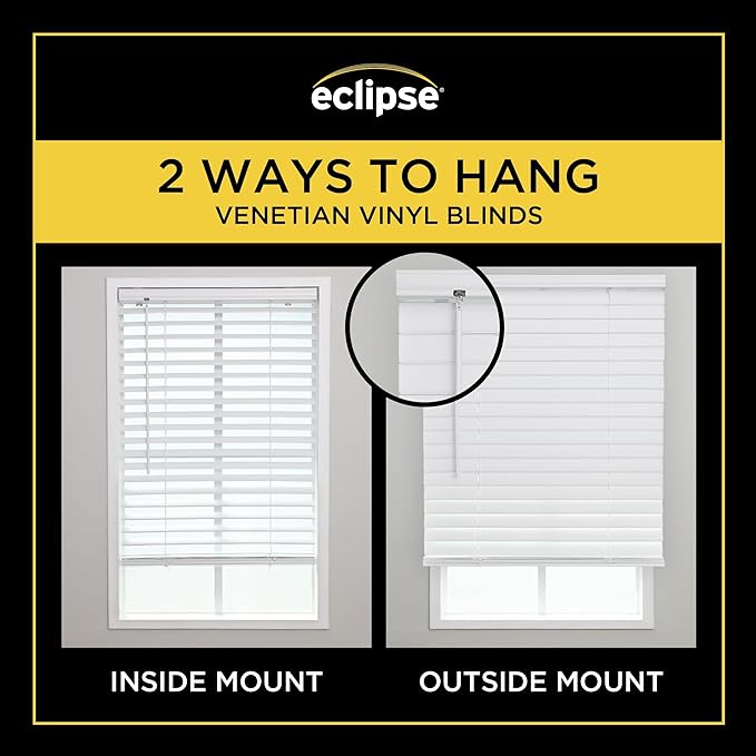 Eclipse 2" Premium Vinyl Blinds for Light Filtering & Privacy, Durable Room Darkening Blinds for Home or Office, Tested and Certified Child Safe Cordless Vinyl Blinds - White, 69.5 W x 64 L