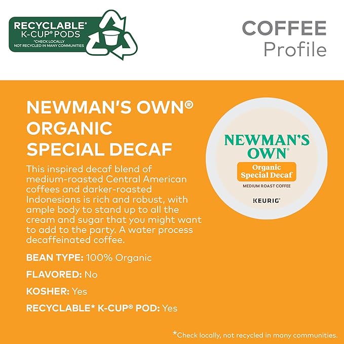 Newman's Own Organics Special Blend Decaf, Single-Serve Keurig K-Cup Pods, Medium Roast Coffee Pods, 96 Count