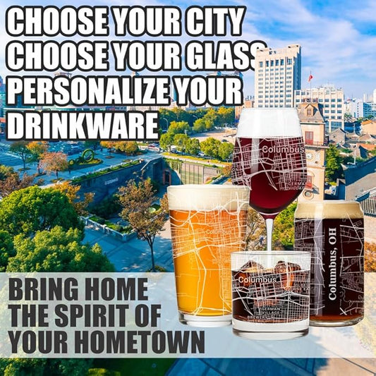 Blue Ridge Mountain Gifts - Columbus Souvenir - Ohio Glassware Gift, Etched City Map, Laser Engraved and Dishwasher Safe