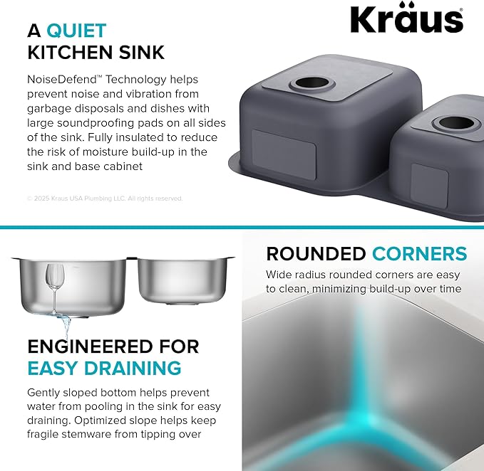 KRAUS Premier 32-inch Undermount 60/40 Double Bowl with Low Divider 18-Gauge Stainless Steel Kitchen Sink with Strainers (x2), KBU24