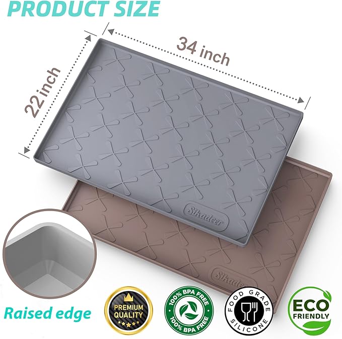 SIKADEER 34" x 22" Under Sink Mat Waterproof, Silicone Mat Kitchen Drawer Shelf and Cabinet Liner, Sink Protector for Kitchen Organizers and Storage, Boot Tray Pet Food Mats