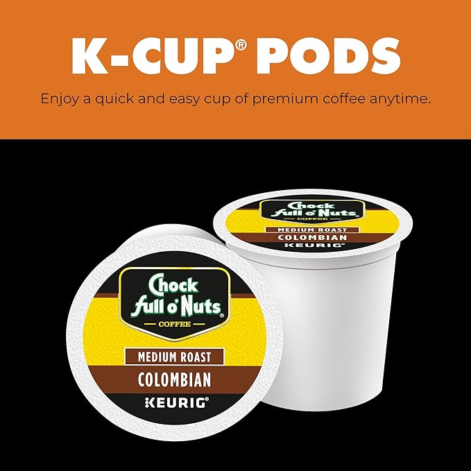 Chock Full o'Nuts Colombian Coffee, Compatible with K-Cup Pods, 12 CT (Pack of 6)