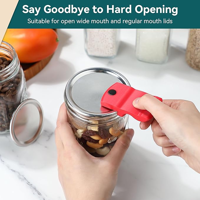 2 Pack Canning Jar Opener with Magnets, Mason Jar Opener For Canning Lids, for Regular and Wide Mouth Lids, Powerful Magnet for Easy Refrigerator Storage, Releases Vacuum Seal(Red)