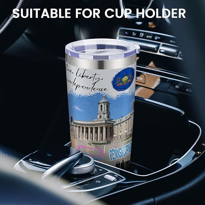 20oz Insulated Tumbler Pennsylvania State Coffee Mug, United States Map Travel Mug Landmark, Birthday Gifts Cute Custom Tumbler Cups with Lid and Straw Gifts for Mom