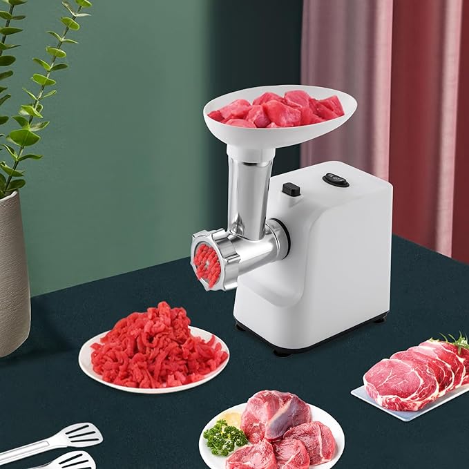 Meat Grinder, 1000W Electric Grinder For Meat with Attachments, Stainless Steel Sausage Maker Machine Kubbe Kit with 3 Grinding Plates Automatic Meat Grinder for Home & Kitchen (White)