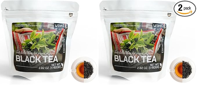 VIXI Black Tea Loose Leaf, (16.00 Oz), Vietnam's Mountain Tea, Bold Flavored, Taste Like Assam, Dried Whole Full Large Leaves, Sugar Free, 100% Natural from Ancient Tea Tree (Pack of 2)