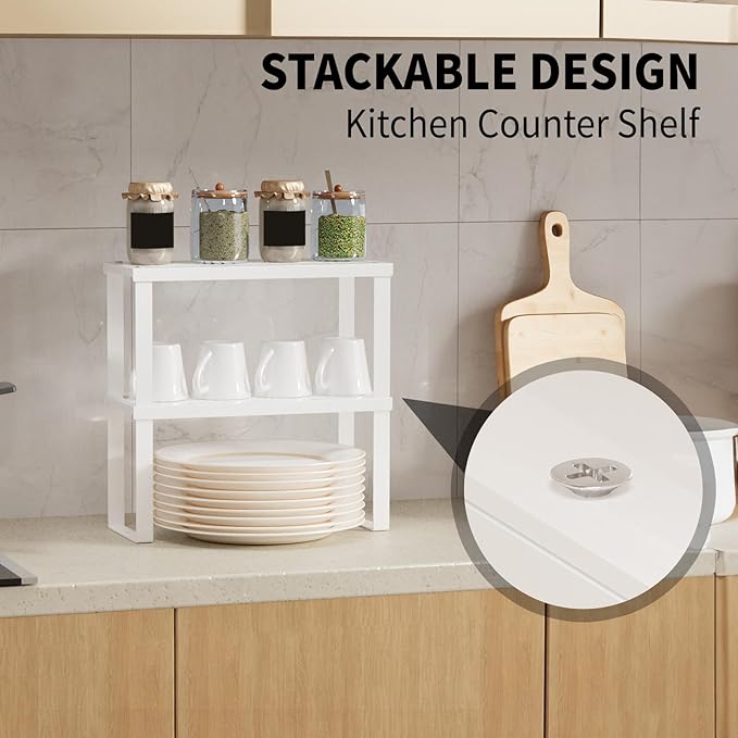 5.1" Wide Set of 2 Stackable Kitchen Cabinet Organizers Spice Racks,Office Desk Shelf Organizers Bookshelf Storage,Metal Carbon Steel