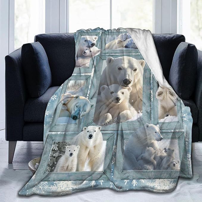 Polar Bear Blanket Gifts for Girls Boys Snowflakes Throw Blankets Cozy Plush Fleece Flannel Fuzzy for Women Men Decor 60"X50"