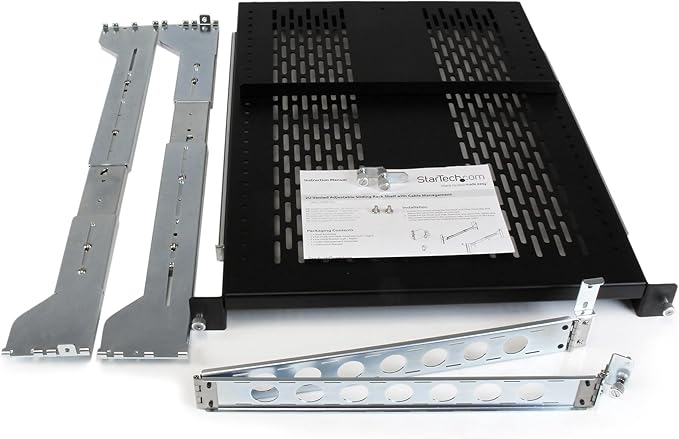 StarTech.com 2U Vented Sliding Server Rack Shelf w/ Cable Management Arm - 27.7 to 31.6in Adjustable Mounting Depth - 50lb - 19” Server Tray Shelf for Equipment Rack - 24in Deep , TAA (UNISLDSHF192)