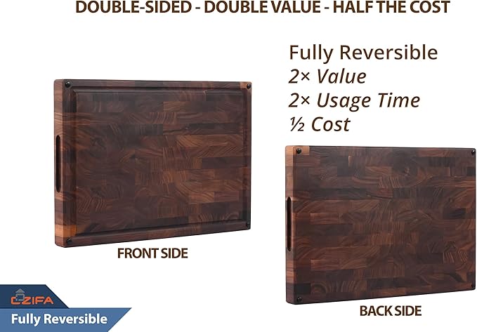 American Black Walnut Wood Cutting Board 20"x15"x2"(Large and Thick) for Kitchen with Juice Groove, Inner Handles, End Grain Butcher Block Finished with Linseed Oil, Beeswax, Lemon Oil, Giftbox