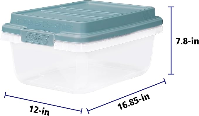 Hefty HI-RISE 18 Qt Plastic Storage Bins with Lids, 8 Pack Clear Stackable Containers with Secure Latching Handles, Under Bed Storage Boxes for Clothes, Shoes, Toys, Closet Organization