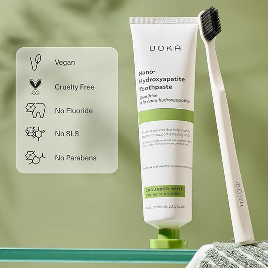 Boka Fluoride Free Toothpaste, Nano Hydroxyapatite Toothpaste, Appropriate for Sensitive Teeth - for Adult, Kids Oral Care - Cucumber Mint Flavor, 4 Fl Oz 3Pk US Manufactured