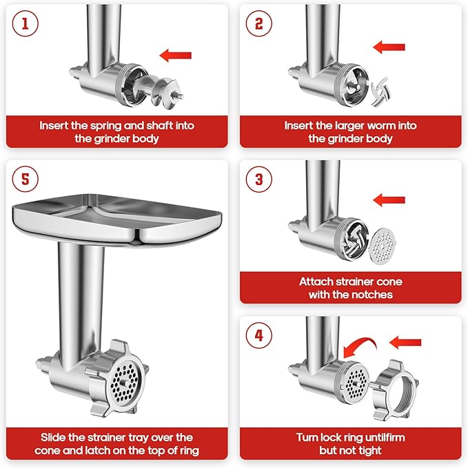 Meat Grinder & Cheese Grater Attachment for KitchenAid Stand Mixer, Meat Grinder with Sausage Stuffer Tubes, Slicer Shredder Attachments, Food Grinder for KitchenAid Mixer Attachments
