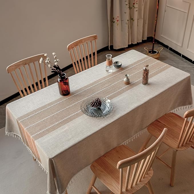 Deep Dream Tablecloths, Waterproof Table Cloth, Linens Wrinkle Free Anti-Fading, Rustic Table Cover Decoration for Kitchen Dinning Christmas (Rectangle/Oblong, 55''x102'',8-10 Seats, Light Coffee)