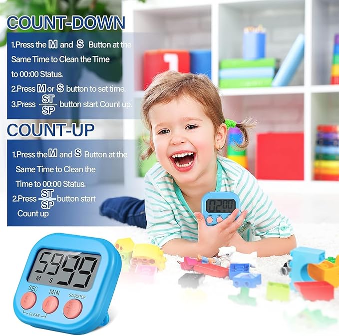 20 Pack Small Digital Timers, Timer for Kids, Magnetic Back and ON/Off Switch, Minute Second Count Up Countdown Kitchen Timers, Suitable for Cooking, Egg, Classroom, Teacher, Exercise, Study, Oven