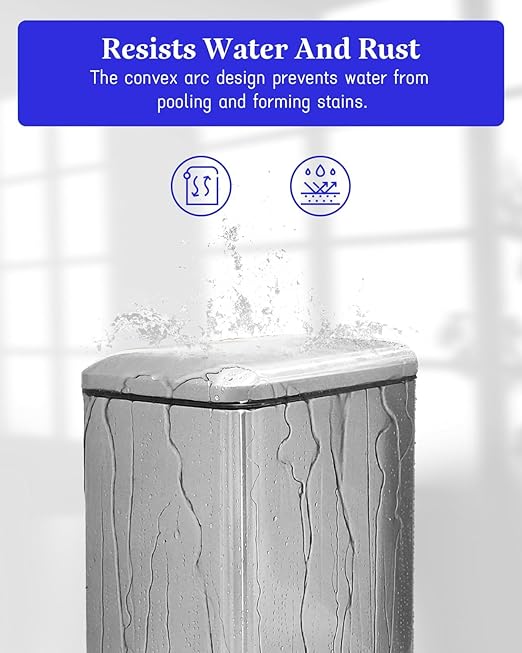 Large Bathroom Trash Can, 16.7L/ 4.4 Gallon Trash Can with Removable Wastebasket, Hand Free Garbage Can with Soft close Lid, Stainless Steel Skinny Trash Bin for Bedroom, Home Office, Silver