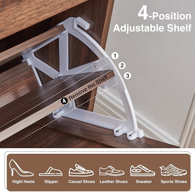 Shoe Storage Cabinet,Farmhouse Shoe Organizer with 4 Flip Drawers & Barn Door Design,Freestanding Hidden Slim Narrow Shoe Rack Cabinet with Open Shelves for Entryway,Foyer,Hallway,Walnut