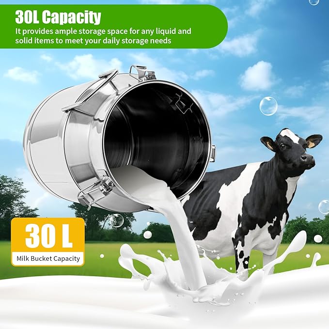 Milk Can Stainless Steel Containers with Lids Old Fashion Milk Jug Metal Bucket with Practical Handles, Sealed Bucket for Milk Water Wine Honey Oil Rice Tea Beans Grains (30L/7.93Gal)