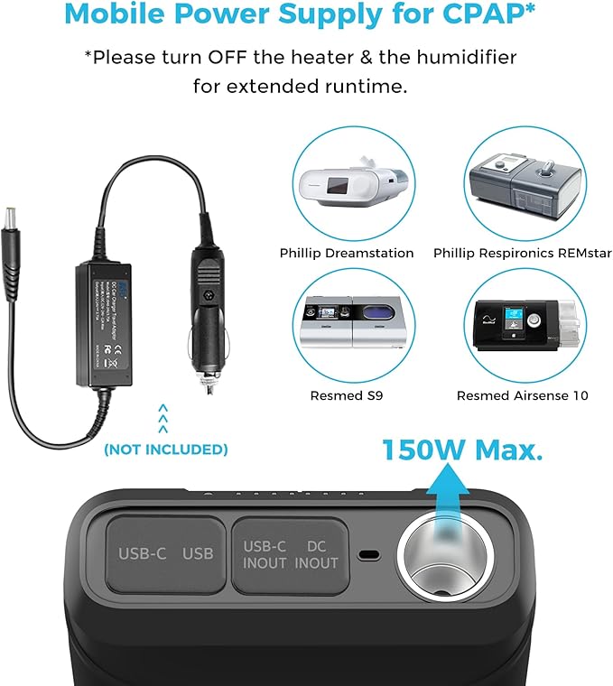 Renogy 72000mAh 266Wh 12v Power Bank with 60W PD, CPAP Battery for Camping, High Capacity Large Camping Power Bank with USB-C DC Wireless Charging & Flashlight, CPAP Battery Backup Power Supply