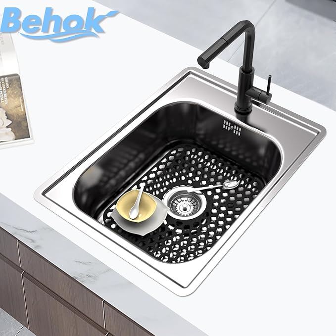 2 Pack Silicone Sink Protector for Kitchen Sink Bathroom, 13.58"x 11.6" Heat-resistant Sinks Mat, Non-Slip and Durable Sinks Protectors Silicone, Center Drain (Black)