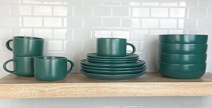 10 Strawberry Street Wazee Matte Coupe Dinnerware Set, 16 pc, Emerald Green
