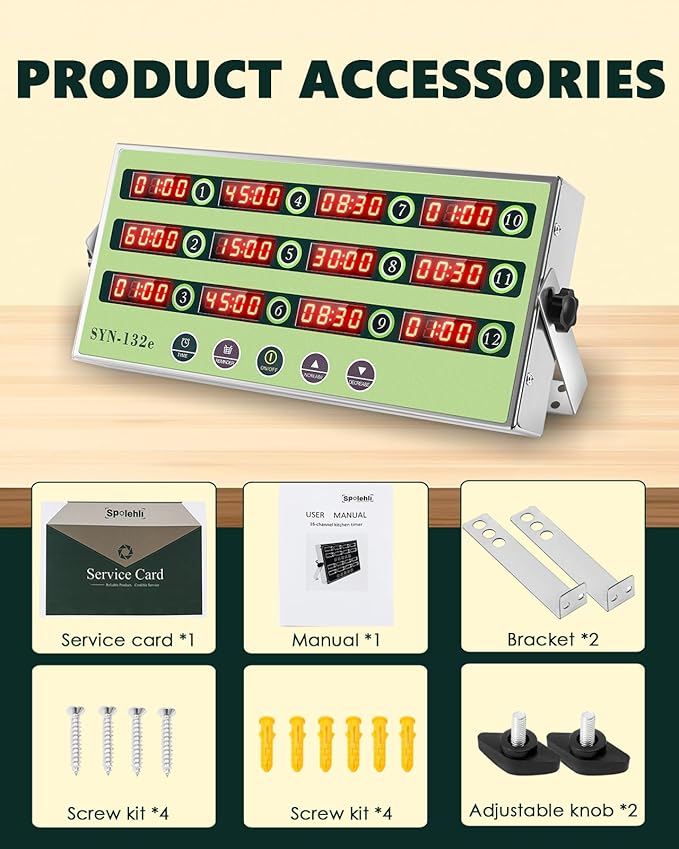 12 Channel Kitchen Timer Commercial Cooking Timer Reminder Restaurant Timer Burger Bakery Fryer Timer Stainless Steel Loud Alarm for Home Cooking Hotel Restaurant (12 Channel)