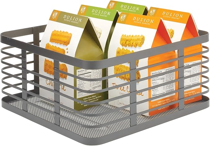 mDesign Steel Metal Wire Kitchen Food Storage Organizer Bin Basket for Pantry Organization - Wired Farmhouse Basket with Handle for Shelves - Carson Collection - 6 Pack, Dark Gray